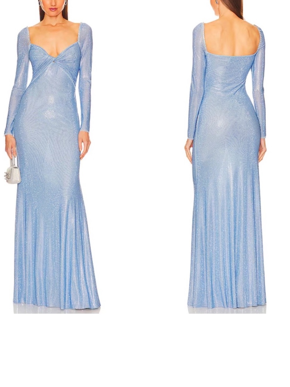 self-portrait Iridescent Gown in Blue Ruched Maxi Dress Size 2
